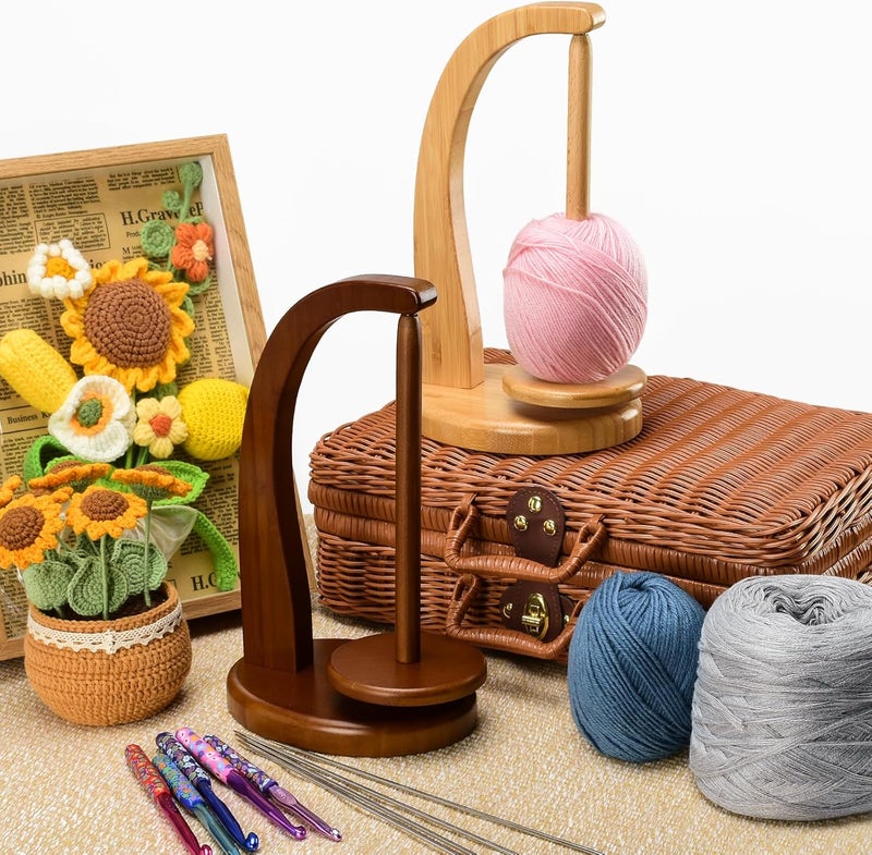 Artowell Yarn Holder for Knitting and Crocheting,Crochet Gift for Knitting Lovers,Wooden Yarn Spinner for Crochet by (Walnut Color) - Image 2